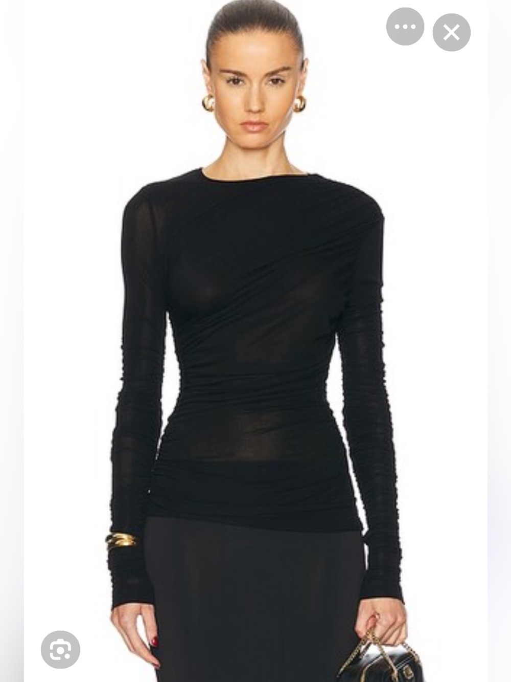Agolde   Tania twist  Tee Top Black Long-Sleeve Ruched Sheer Top S